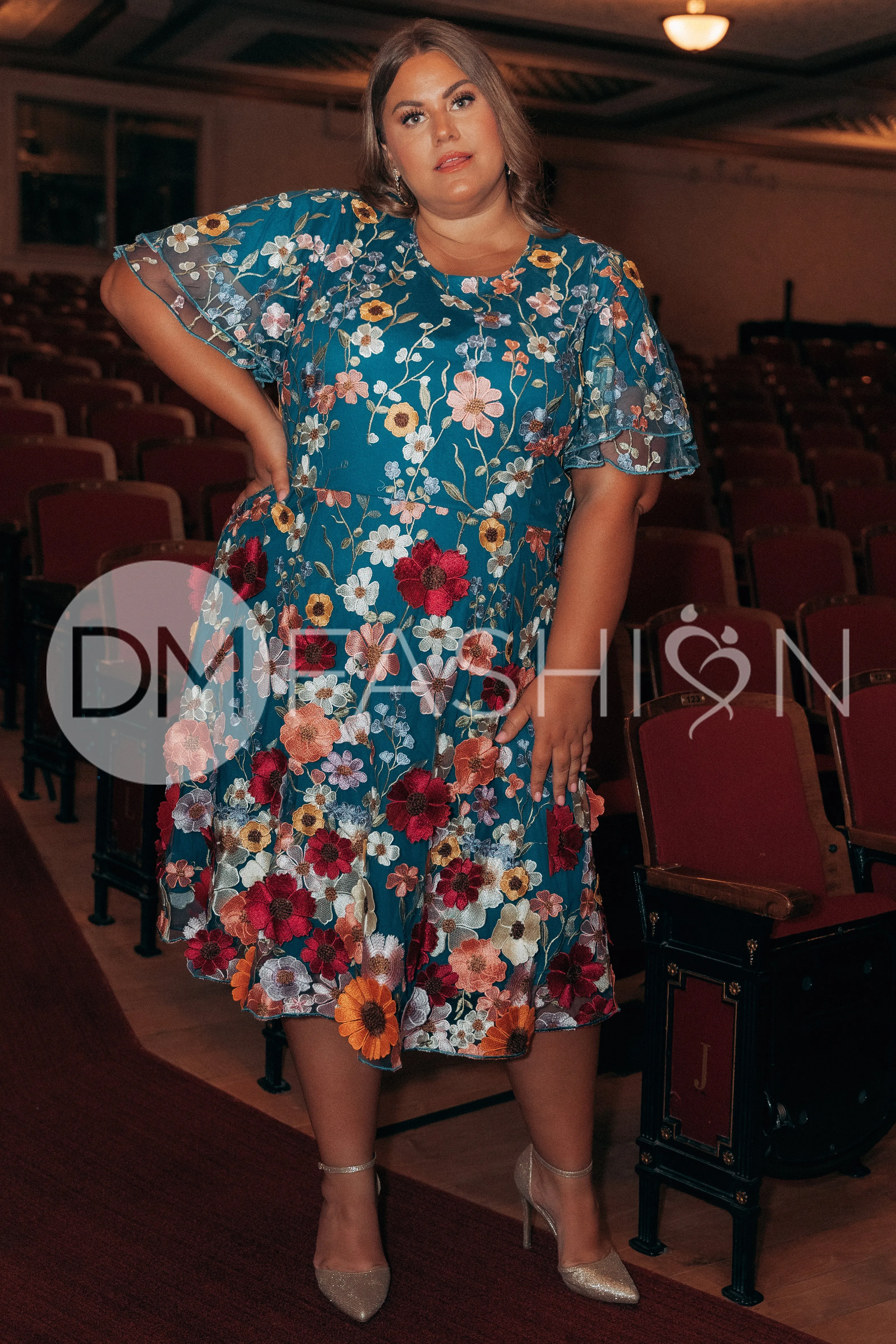 Lillian Duchess Teal Floral Dress - DM Exclusive