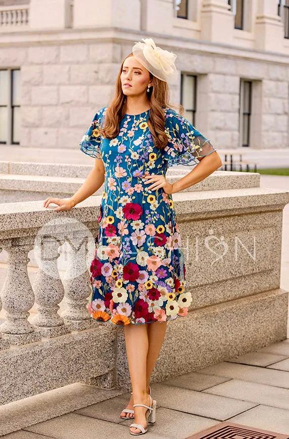 Lillian Duchess Teal Floral Dress - DM Exclusive