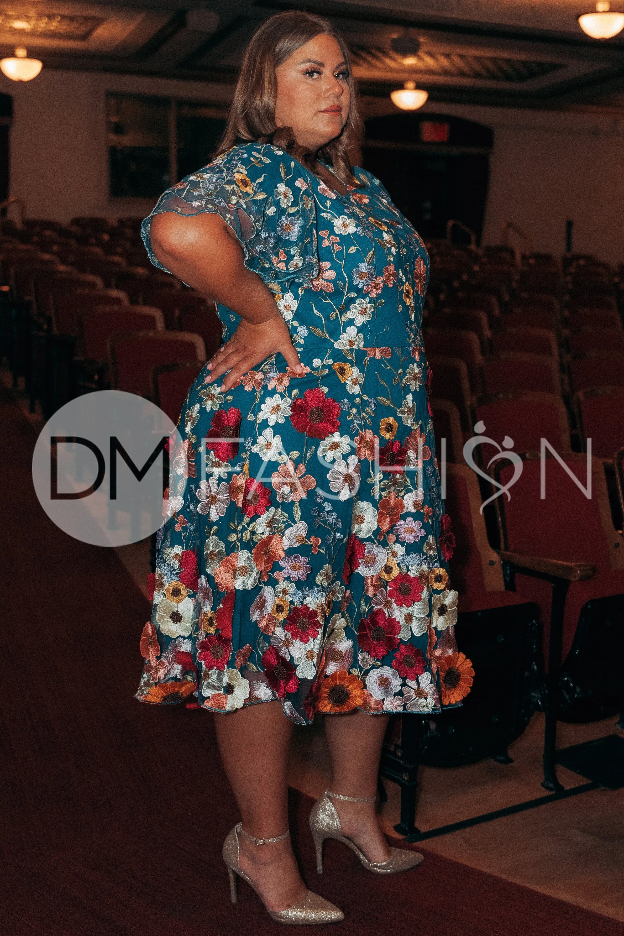 Lillian Duchess Teal Floral Dress - DM Exclusive