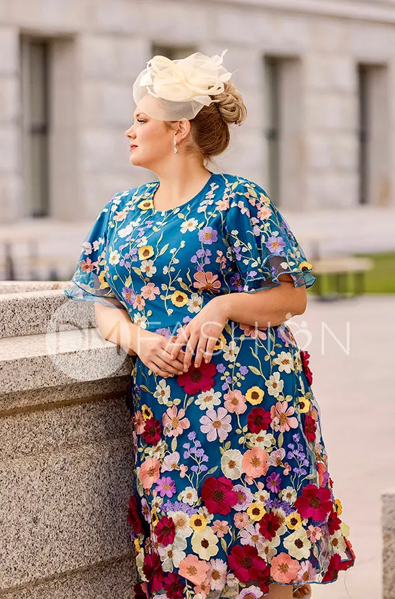 Lillian Duchess Teal Floral Dress - DM Exclusive