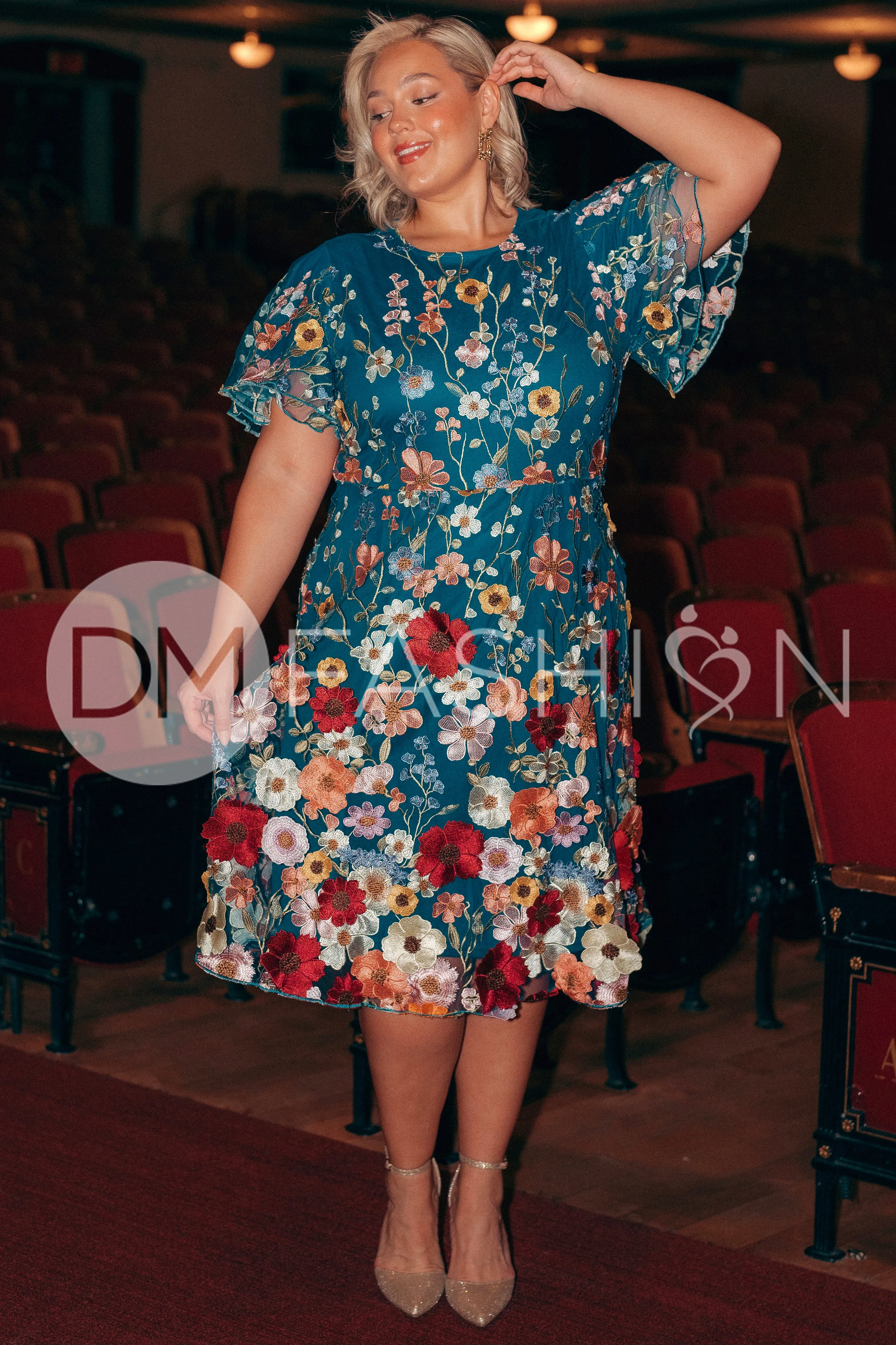 Lillian Duchess Teal Floral Dress - DM Exclusive