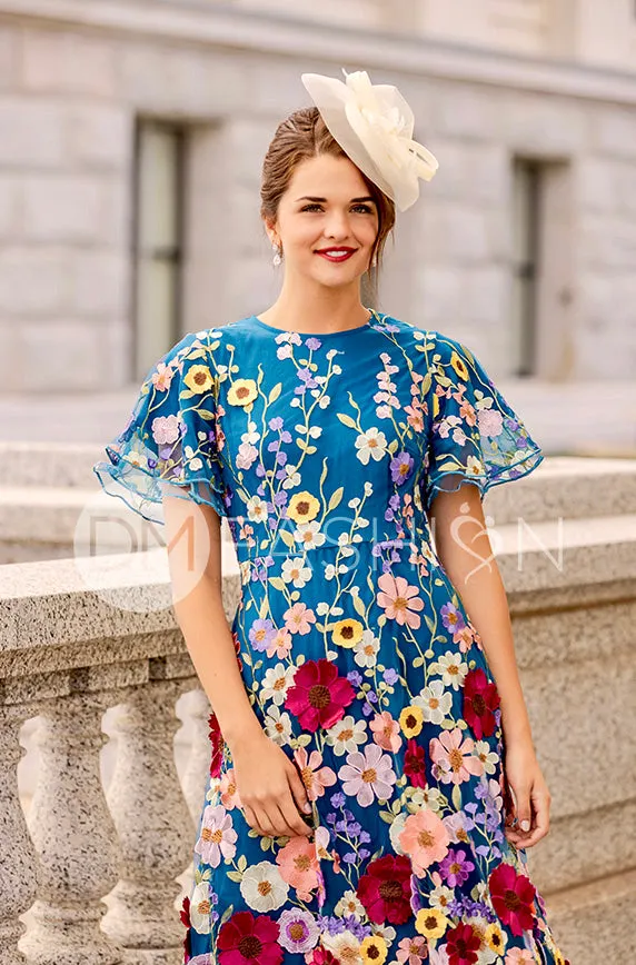 Lillian Duchess Teal Floral Dress - DM Exclusive