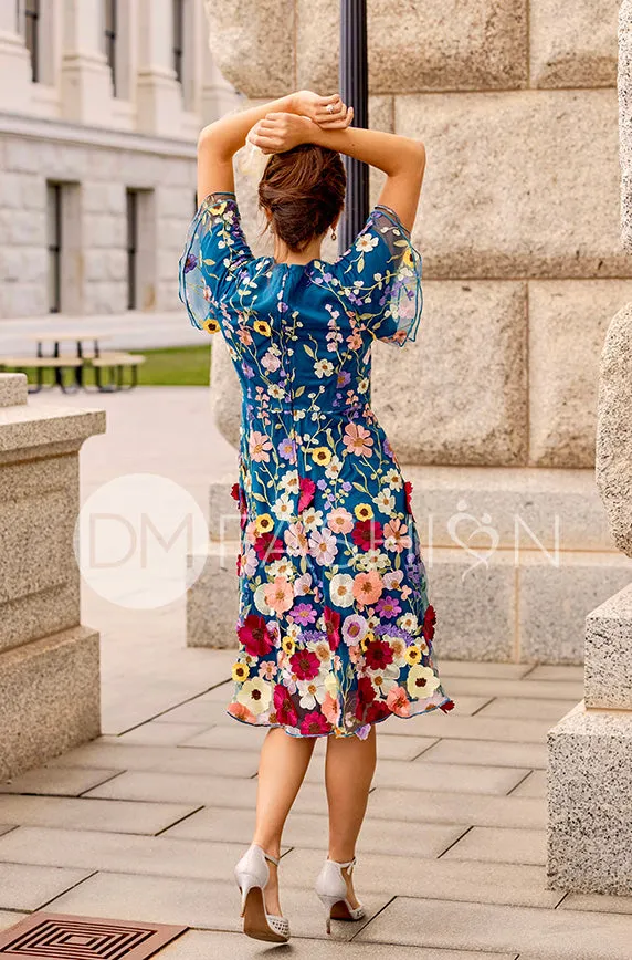 Lillian Duchess Teal Floral Dress - DM Exclusive