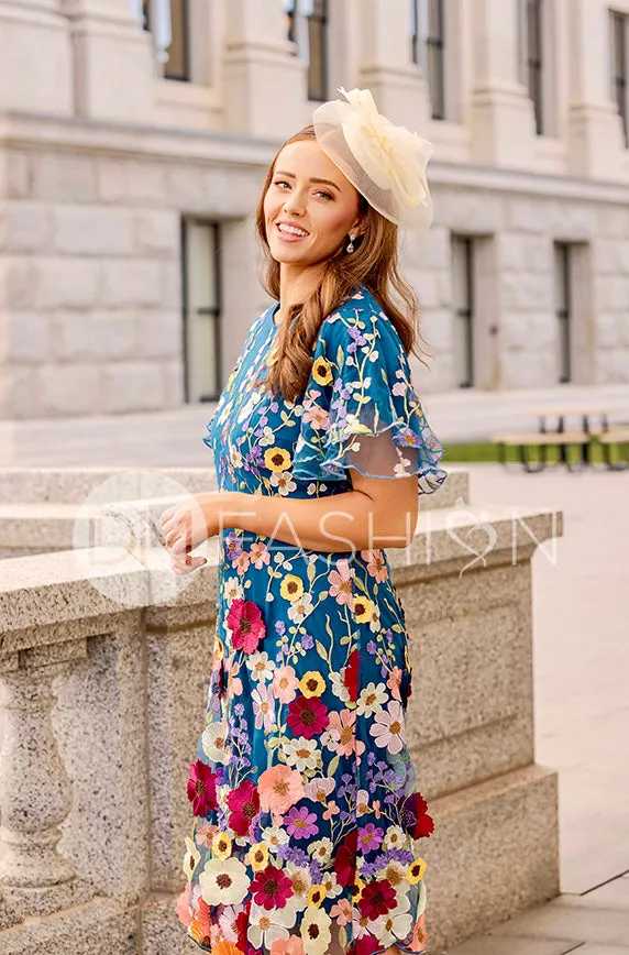 Lillian Duchess Teal Floral Dress - DM Exclusive