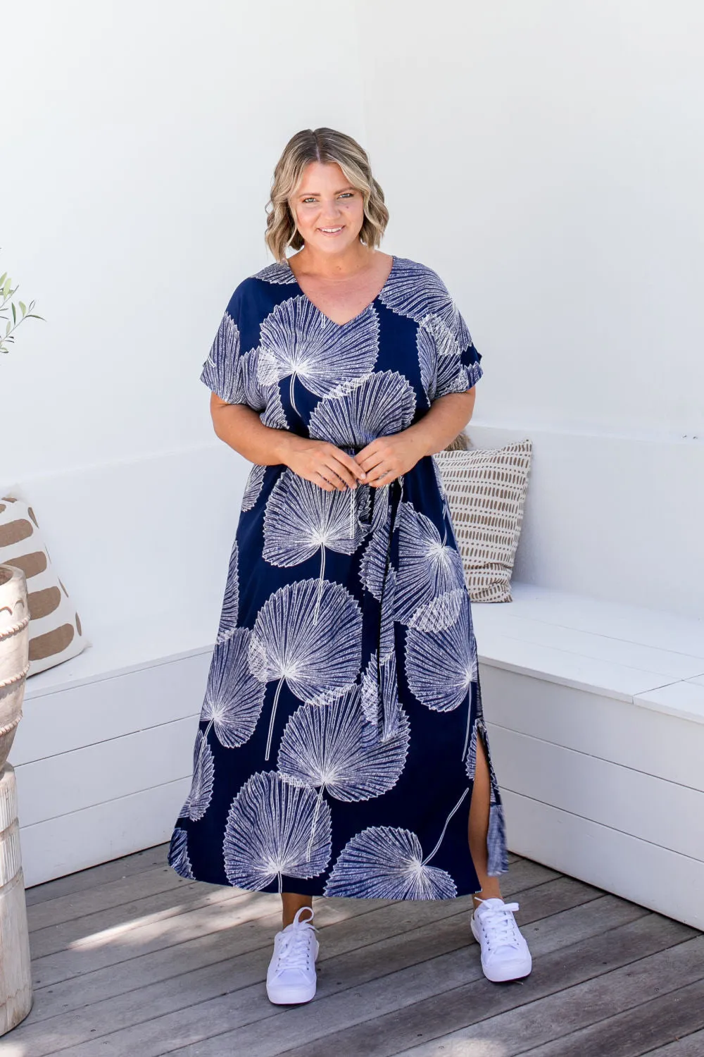 Long Kaftan Dress - Blue Fan