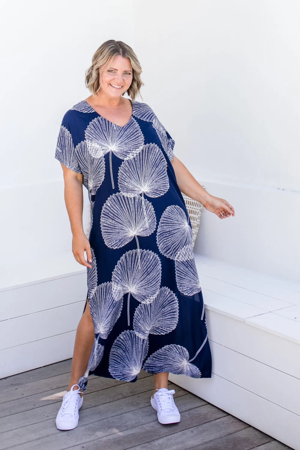 Long Kaftan Dress - Blue Fan