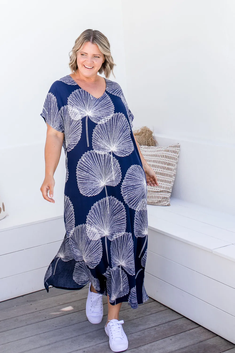 Long Kaftan Dress - Blue Fan