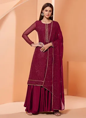 Magenta Georgette Designer Palazzo Suit