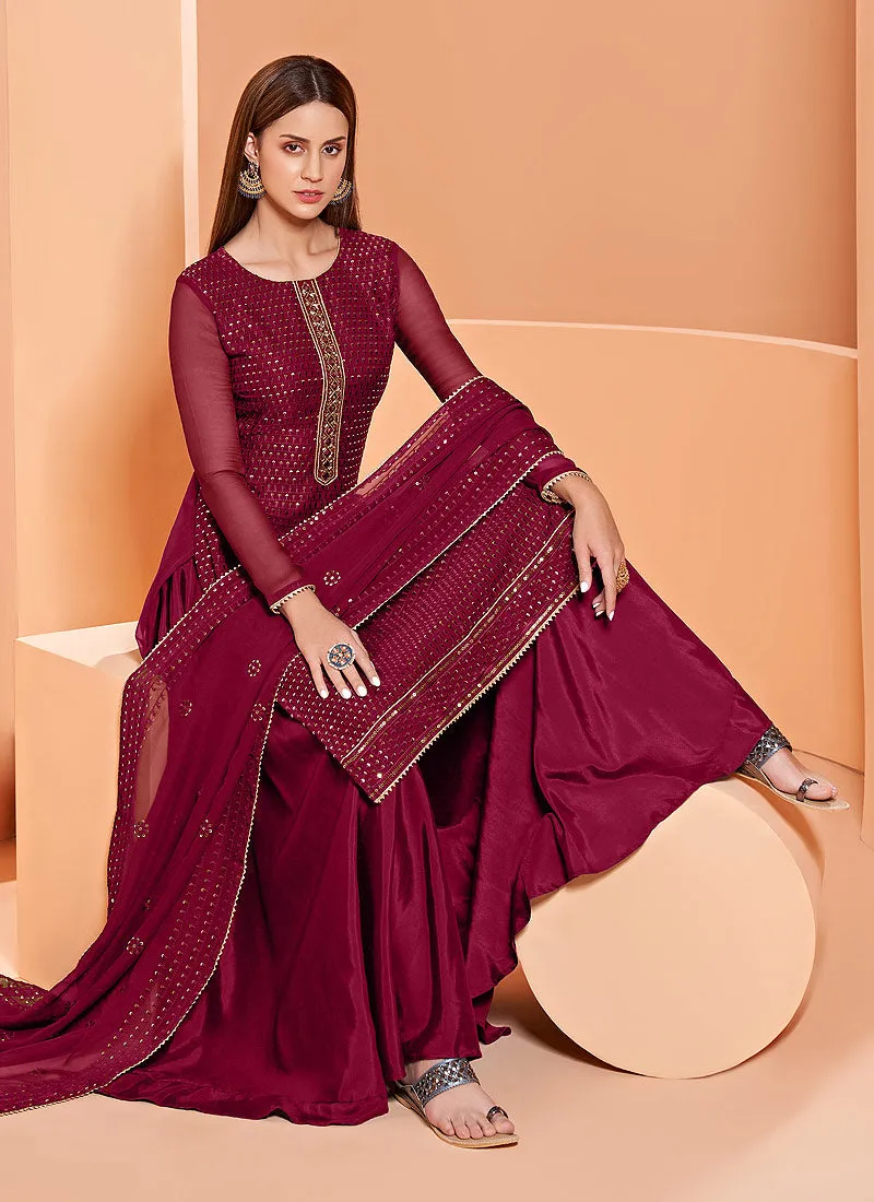 Magenta Georgette Designer Palazzo Suit