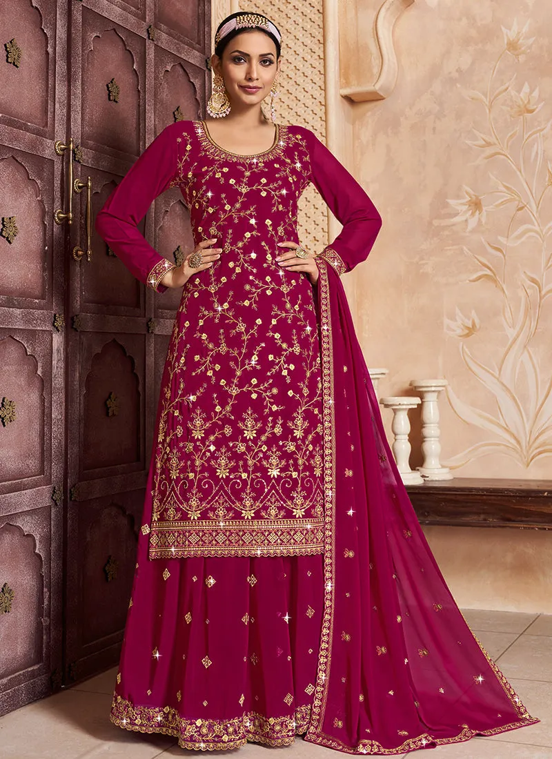 Magenta Traditional Embroidery Lehenga Kurti