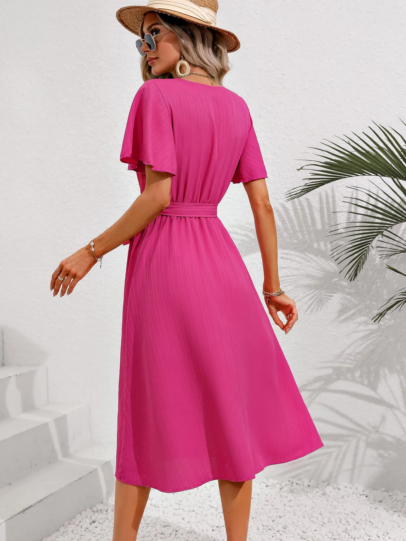 Malibu Pink Tie Belt Midi Resort Dress