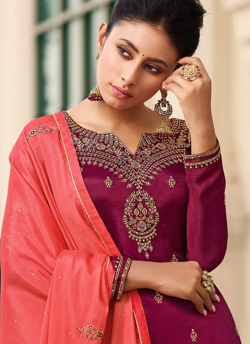 Maroon And Orange Designer Gharara Style Suit