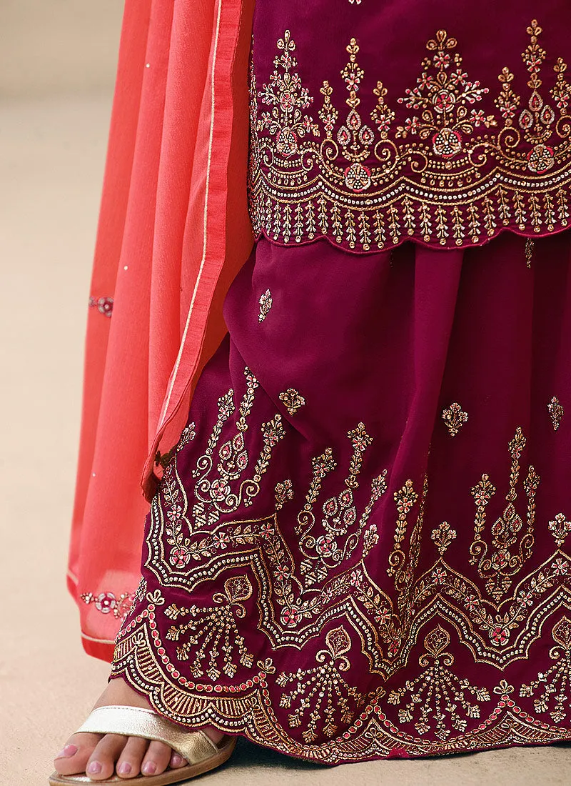 Maroon And Orange Designer Gharara Style Suit