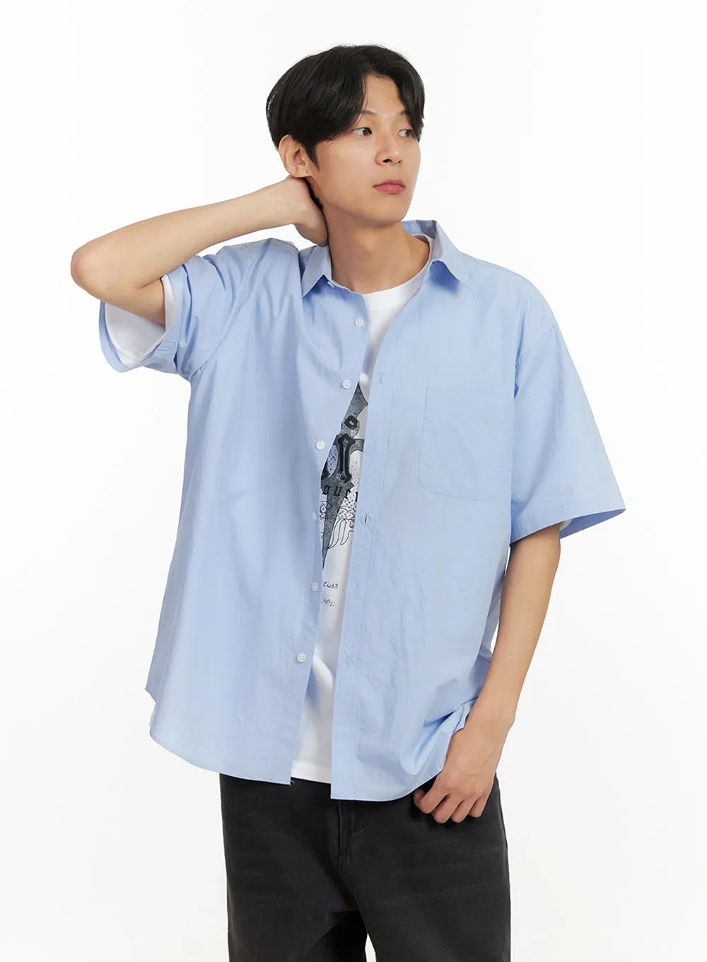 Men's Solid Buttoned Shirt (Light Blue) IU405