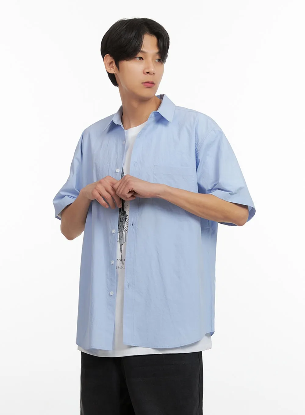 Men's Solid Buttoned Shirt (Light Blue) IU405