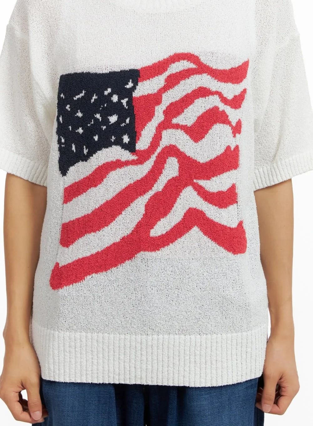 Men's USA Flag Knit Sweater T-Shirt CL429