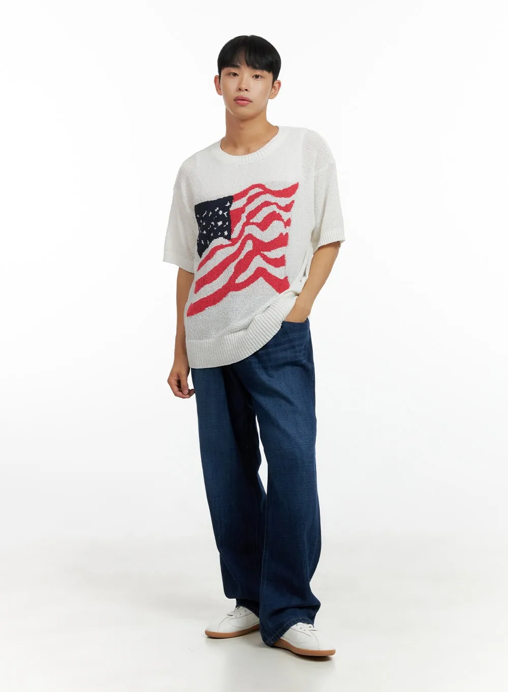 Men's USA Flag Knit Sweater T-Shirt CL429