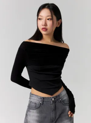 Off Shoulder Unbalanced Hem Crop Tee CG315