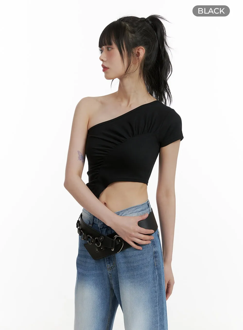 One-Shoulder Shirred Crop Top CU410