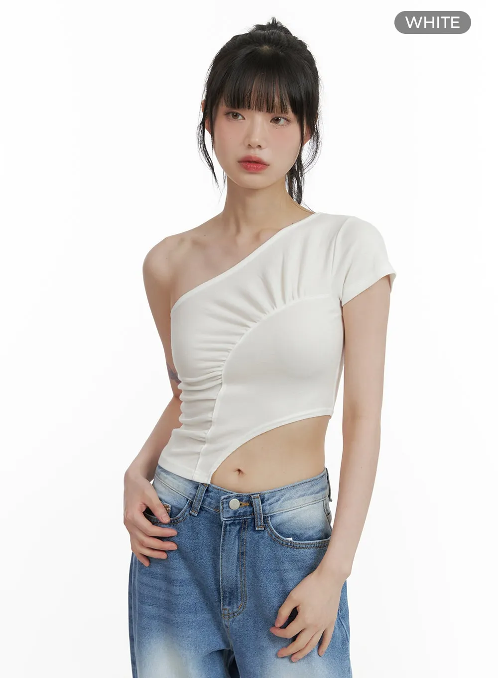 One-Shoulder Shirred Crop Top CU410