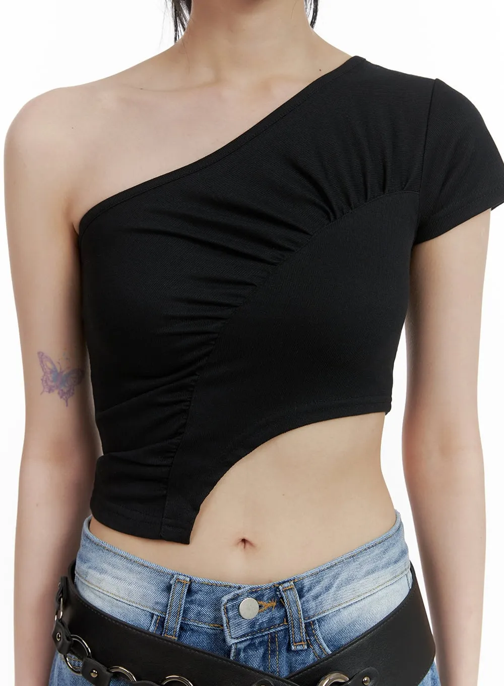 One-Shoulder Shirred Crop Top CU410