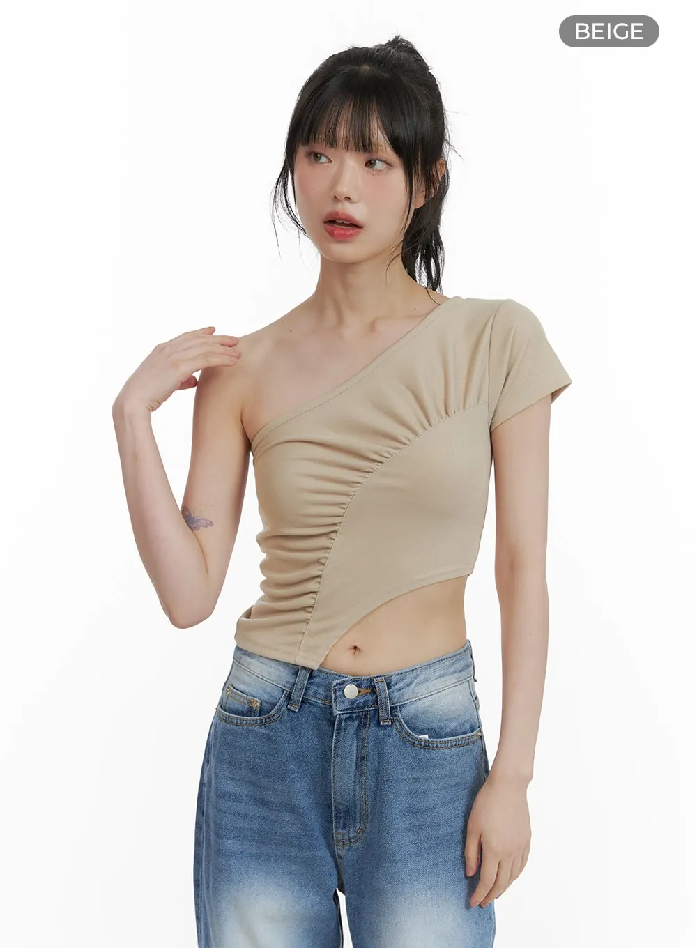 One-Shoulder Shirred Crop Top CU410