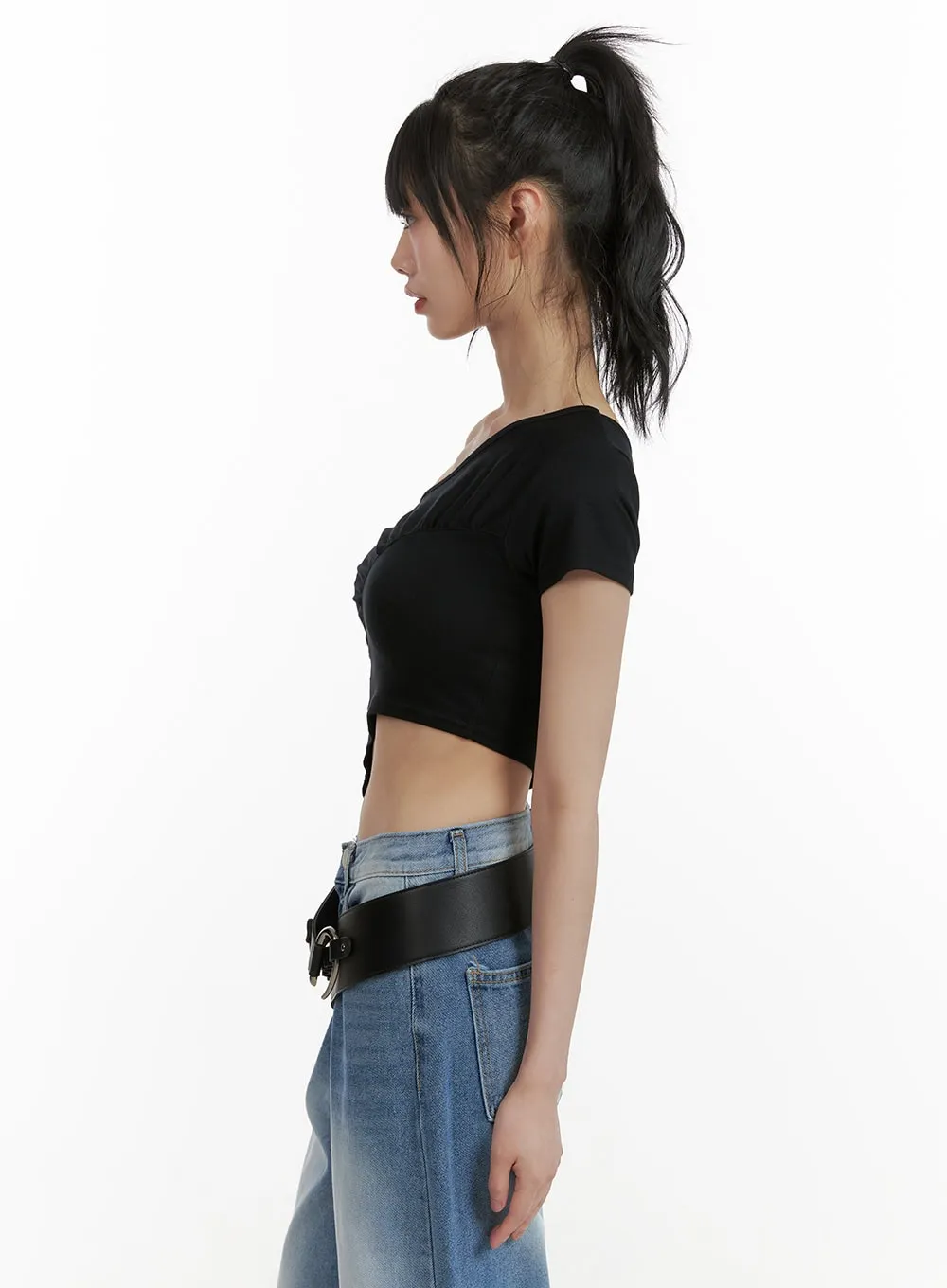 One-Shoulder Shirred Crop Top CU410