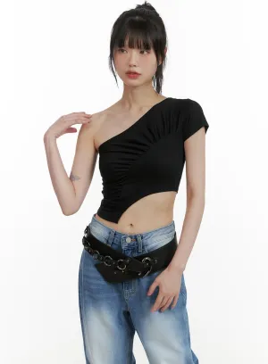 One-Shoulder Shirred Crop Top CU410