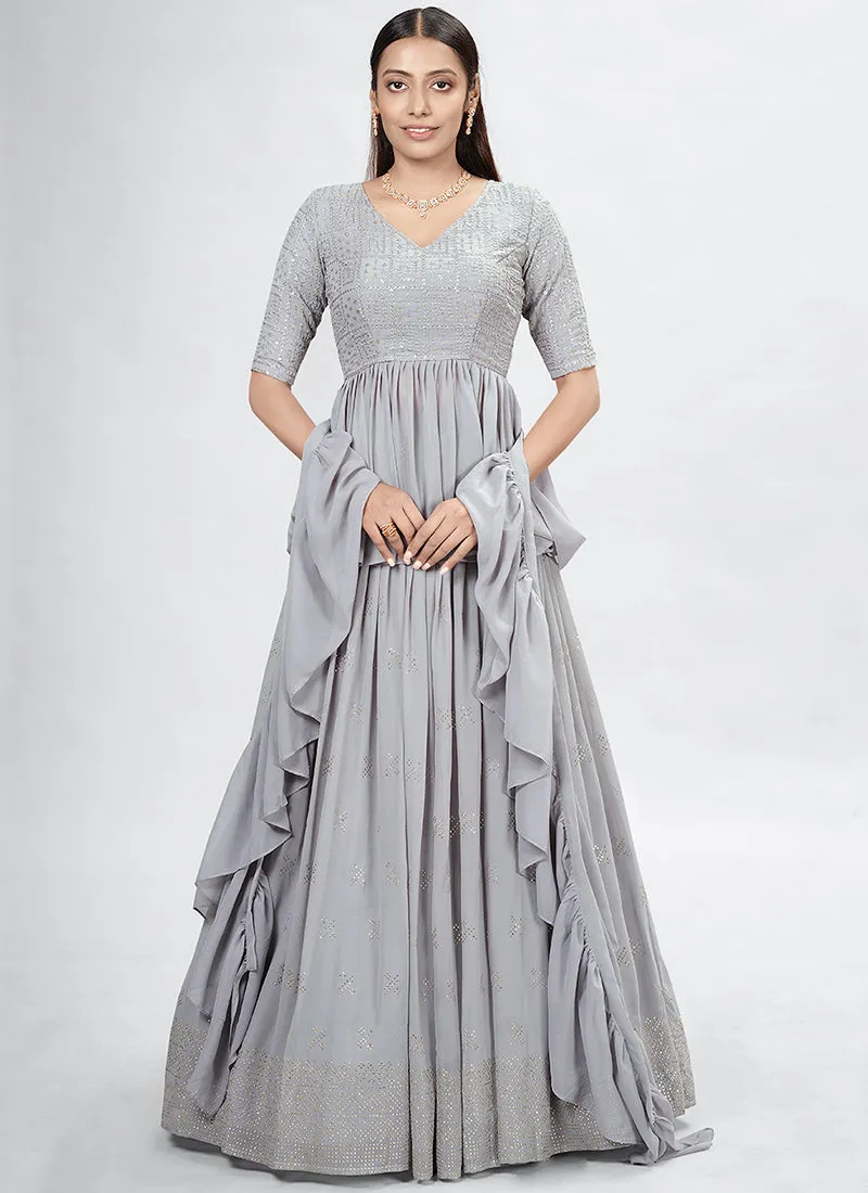 Pale Grey Embroidery Festive Lehenga Choli