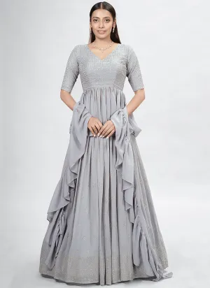 Pale Grey Embroidery Festive Lehenga Choli