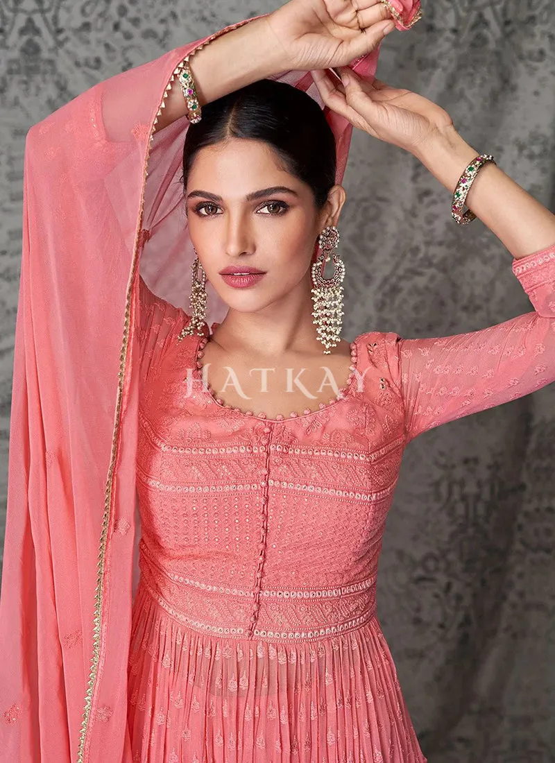 Peach Lucknowi Embroidered Designer Palazzo Suit