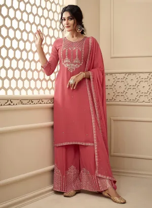 Peach Rehsamkari Embroidered Designer Palazzo Suit