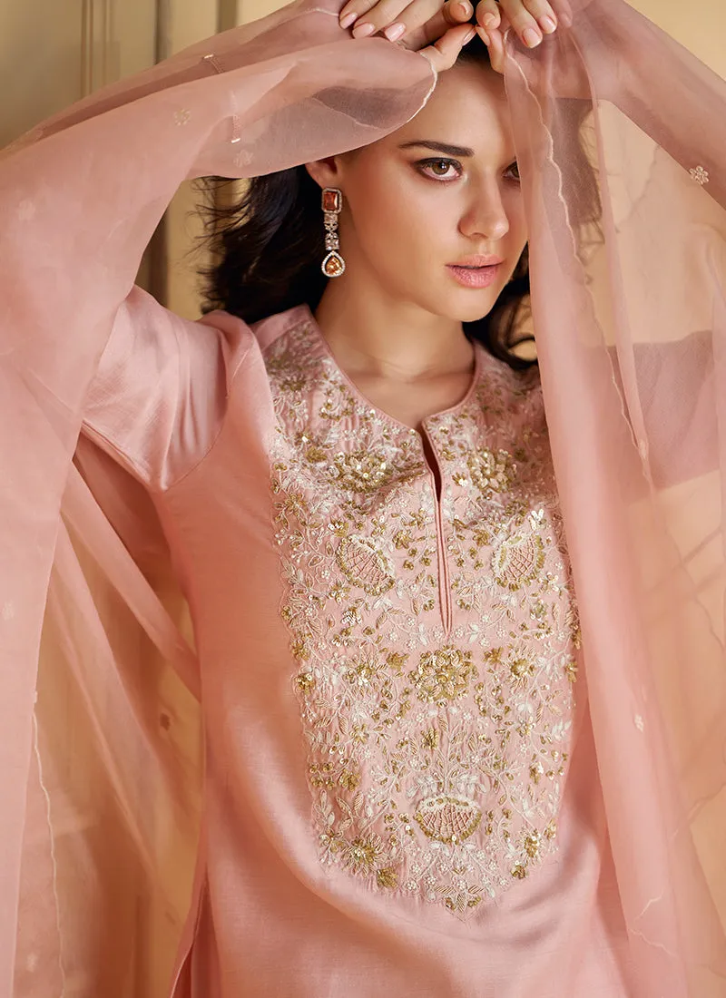 Pink Embroidered Party Wear Sharara Suit