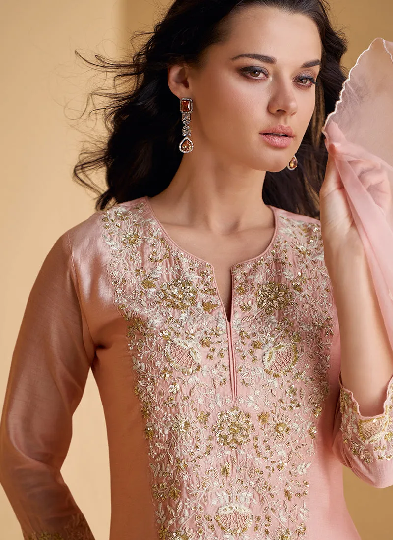 Pink Embroidered Party Wear Sharara Suit