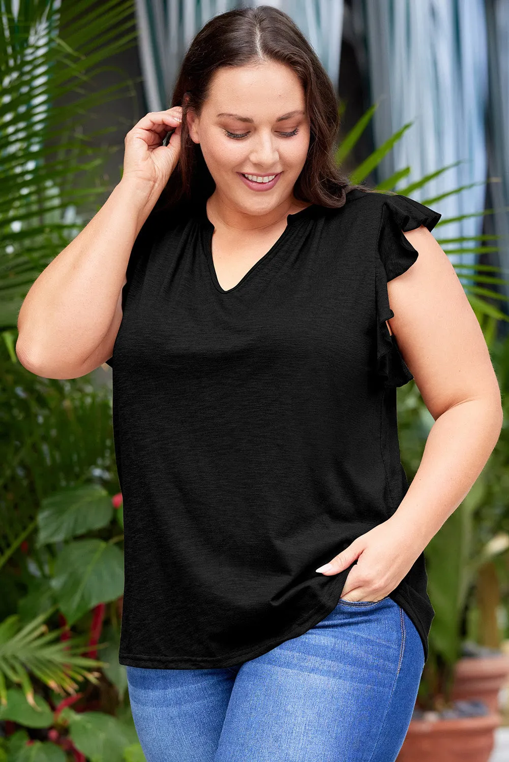 Plus Size Flutter Sleeve Resort Blouse