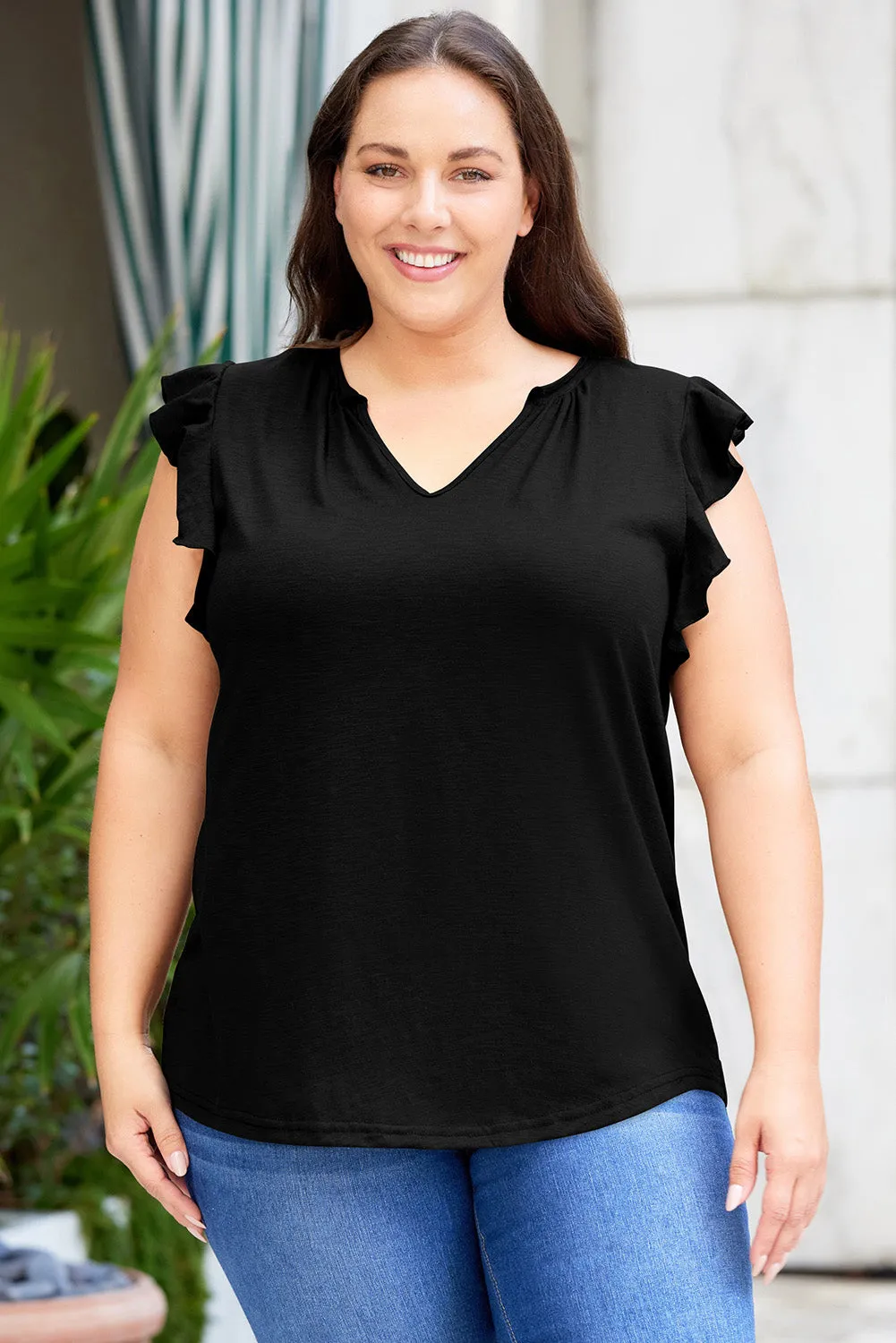 Plus Size Flutter Sleeve Resort Blouse