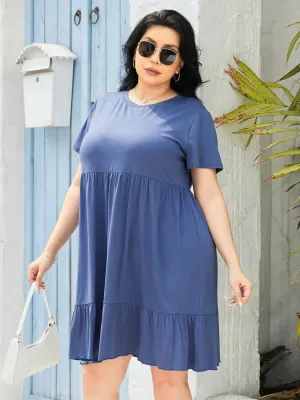 Plus Size Round Neck Short Sleeve Beach Dress