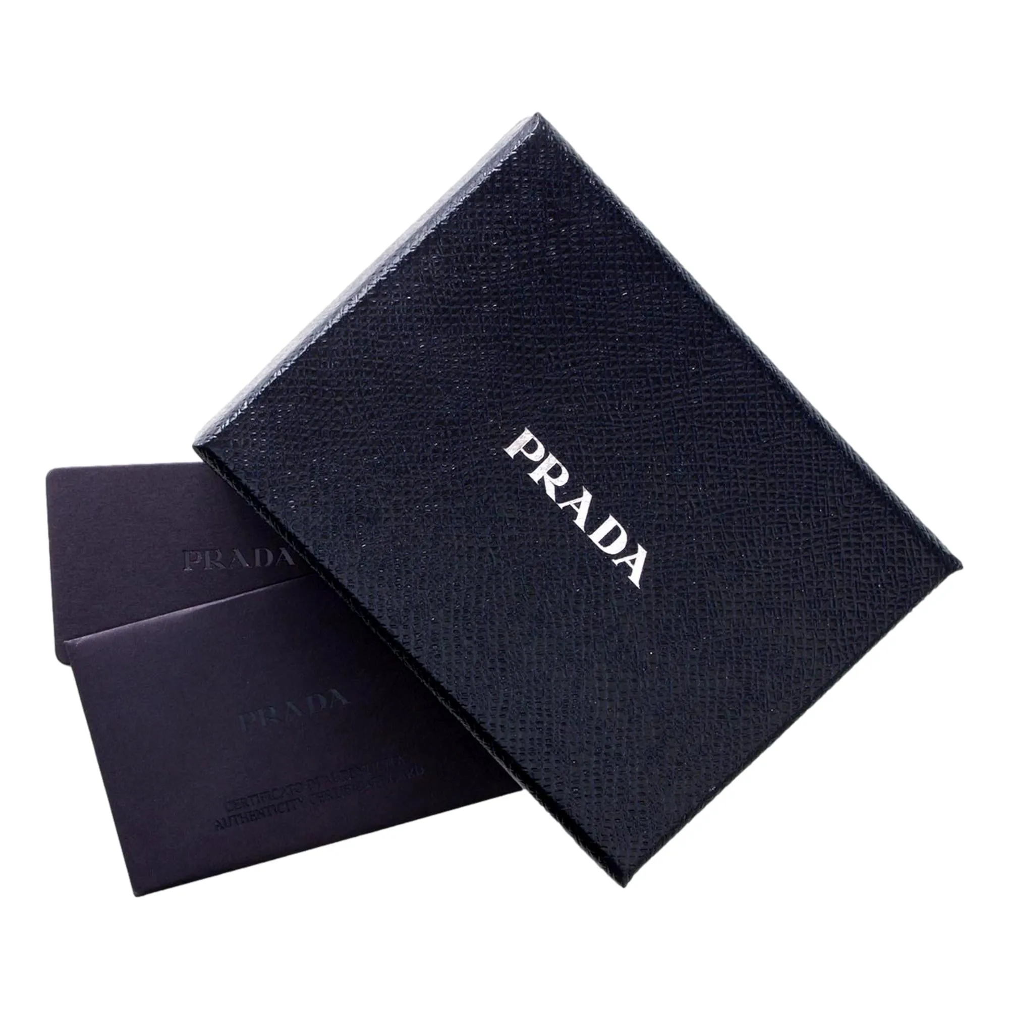 Prada Vitello Move Key Case Holder Wallet Zip Pouch Black Calf Leather