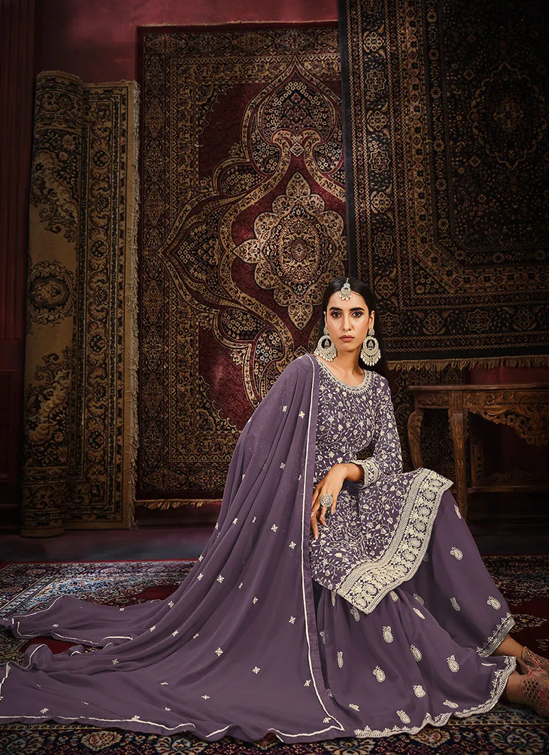 Purple Sequence Embroidery Traditional Gharara Suit