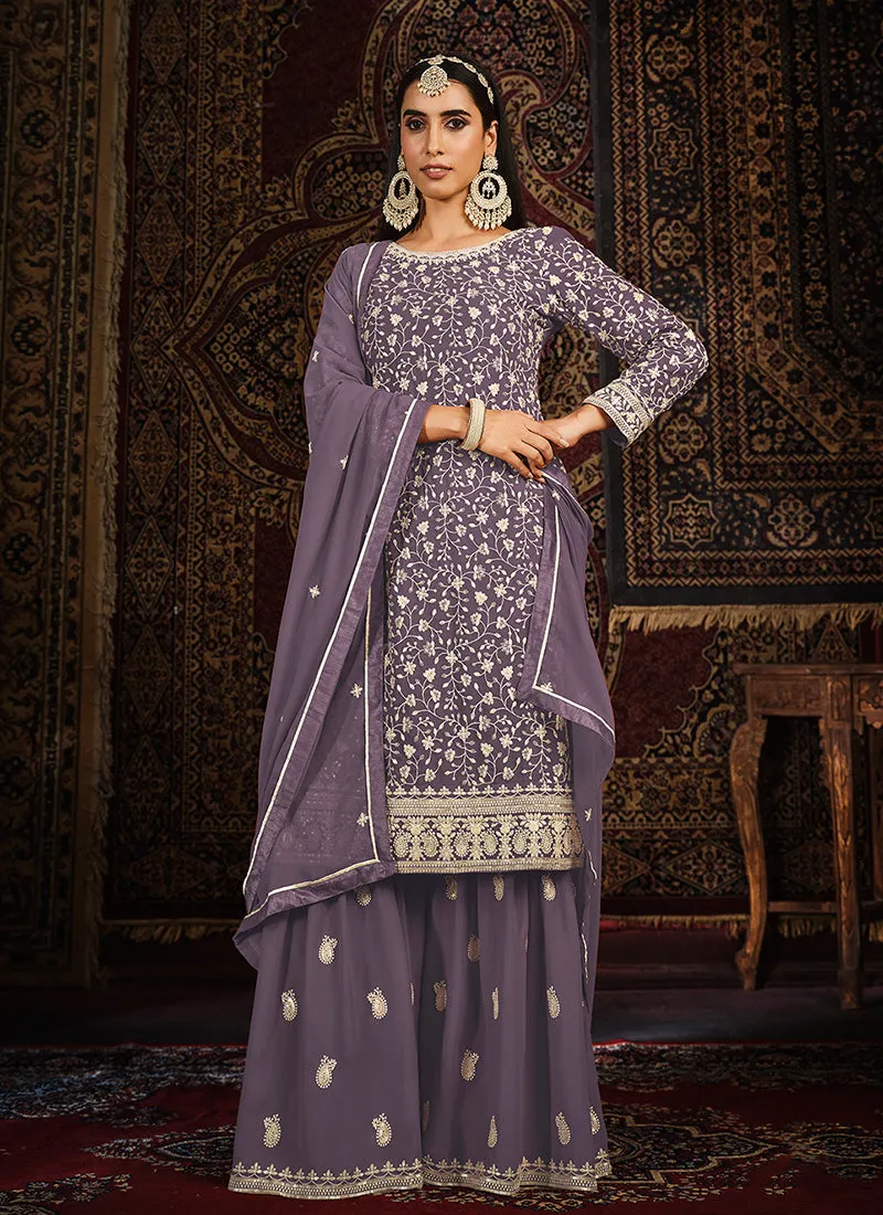 Purple Sequence Embroidery Traditional Gharara Suit