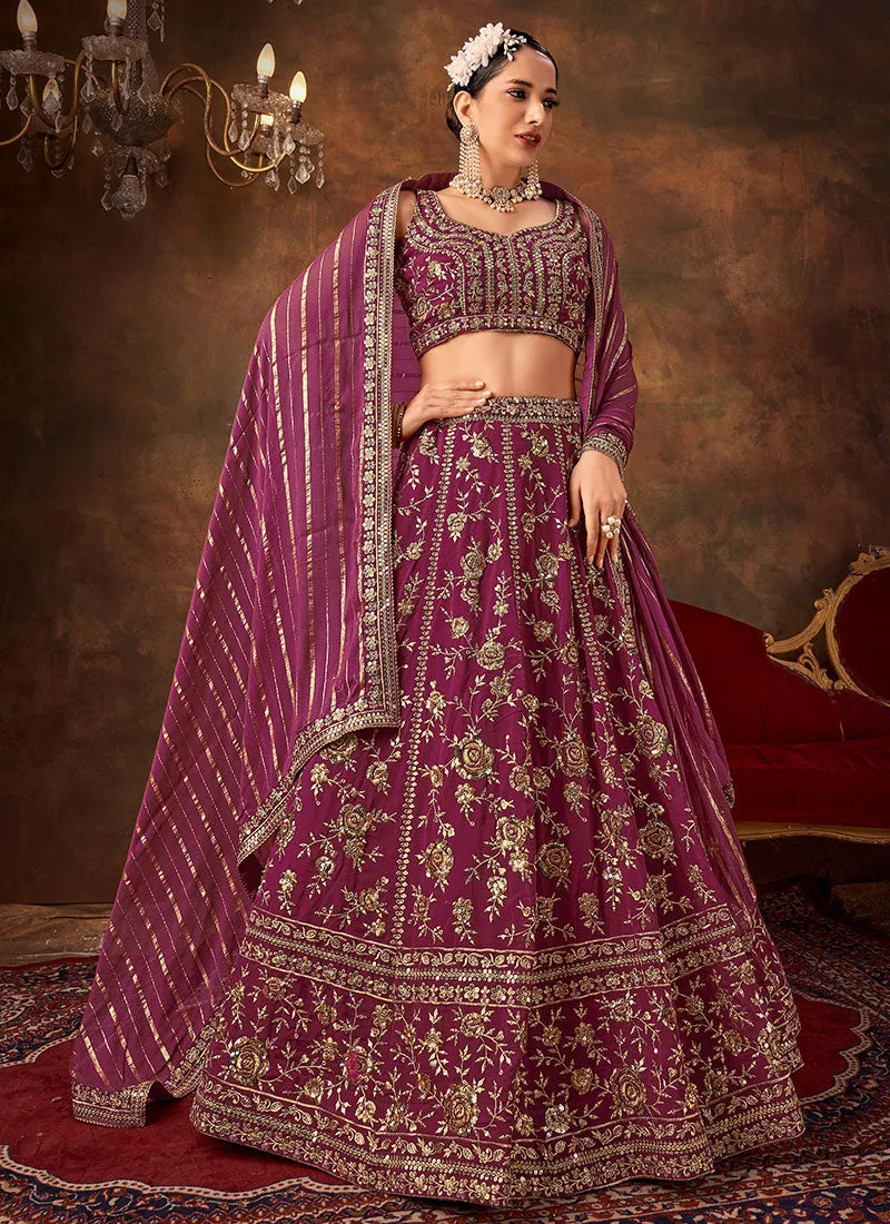 Rani Pink Sequence Embroidery Wedding Lehenga Choli And Dupatta