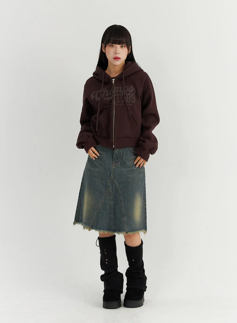 Raw Hem Midi Denim Skirt CO319