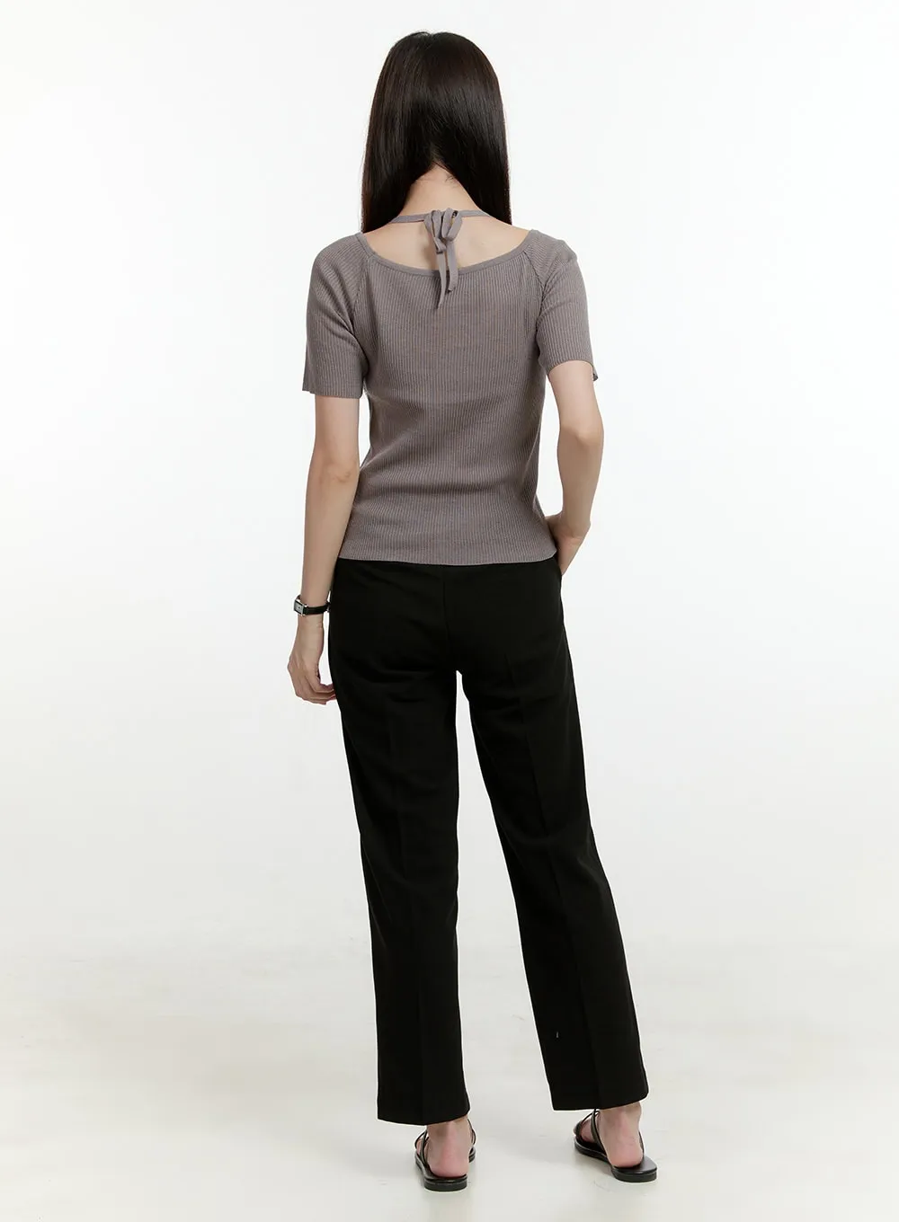 Ribbed Knit V-Neck Top OL423