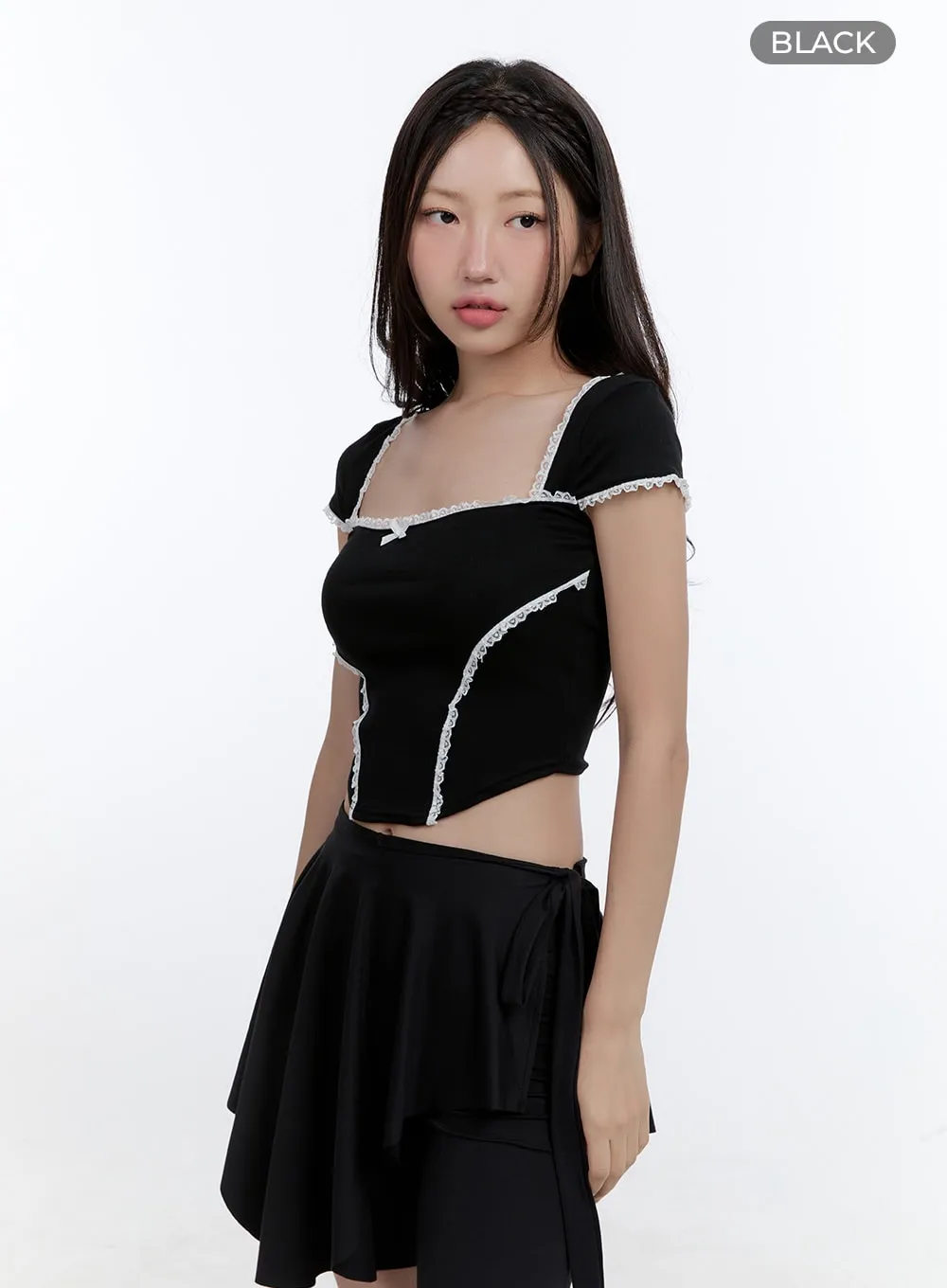 Ribbon Square Neck Crop Top CG413