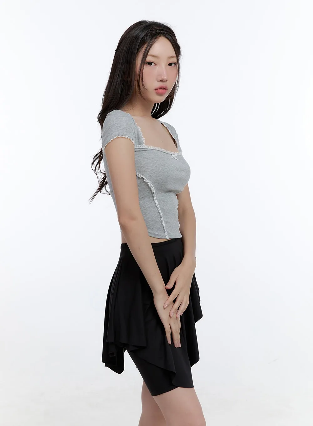 Ribbon Square Neck Crop Top CG413