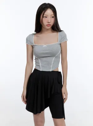 Ribbon Square Neck Crop Top CG413