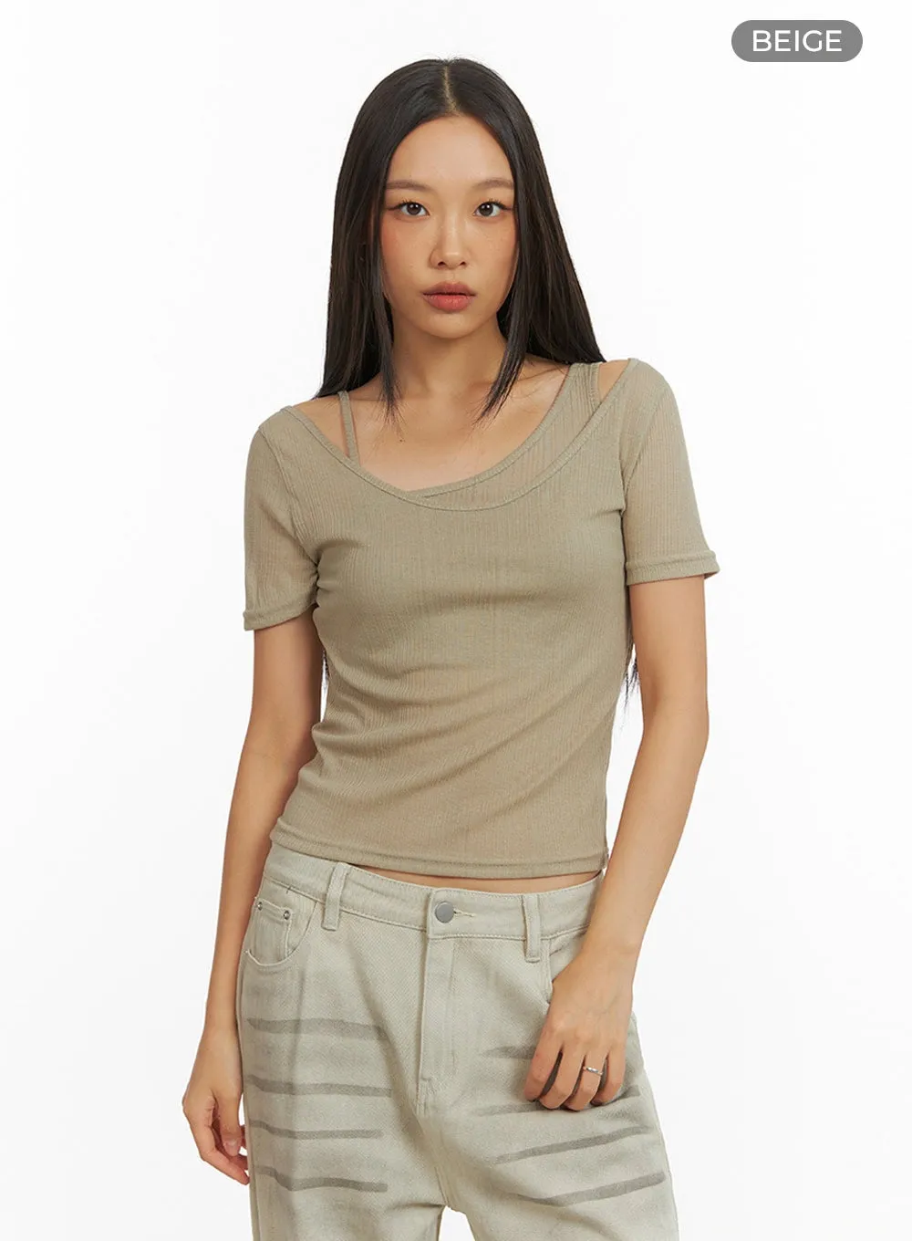 Scoop Neck Layered Crop Tee IY422