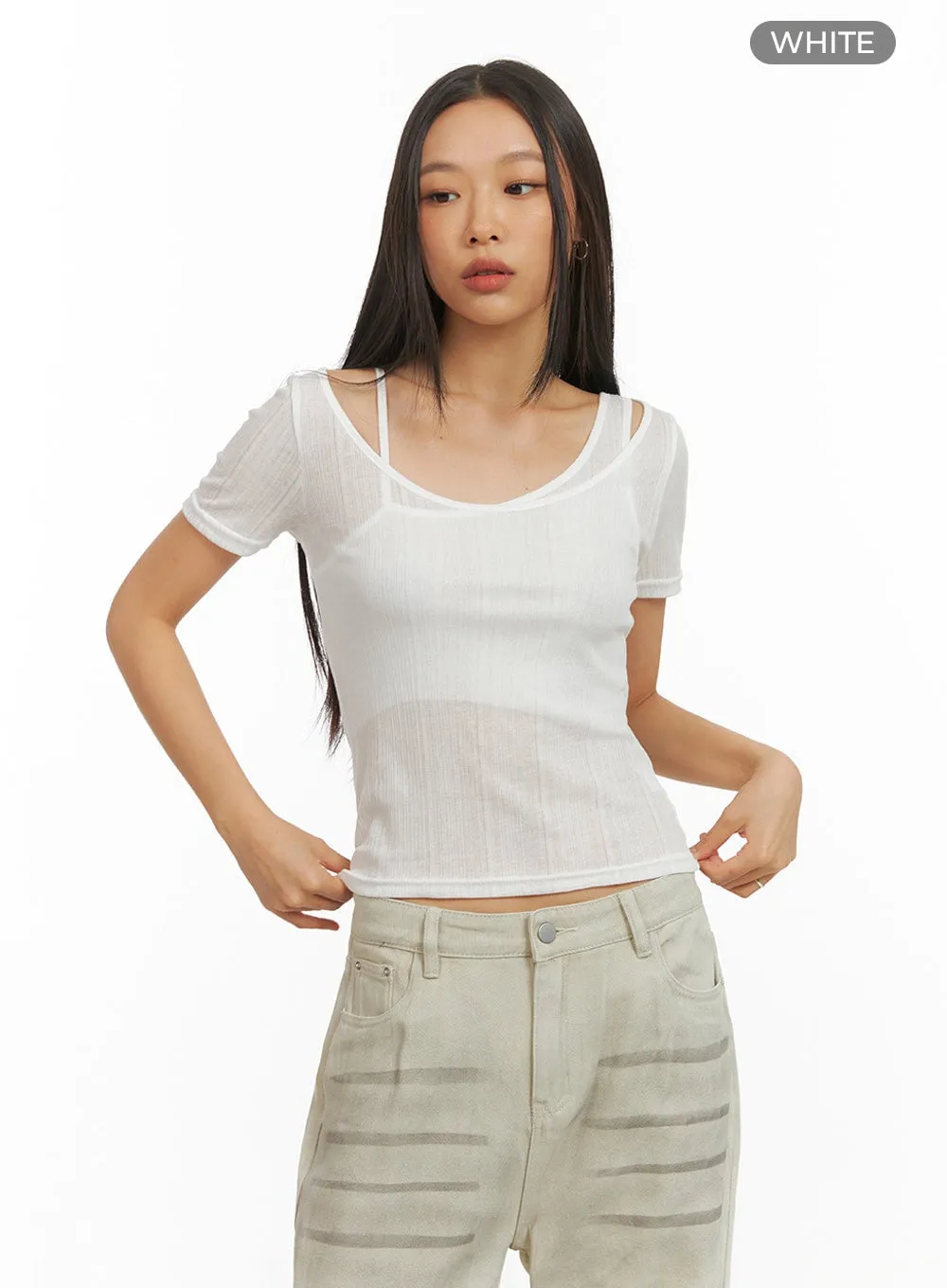 Scoop Neck Layered Crop Tee IY422