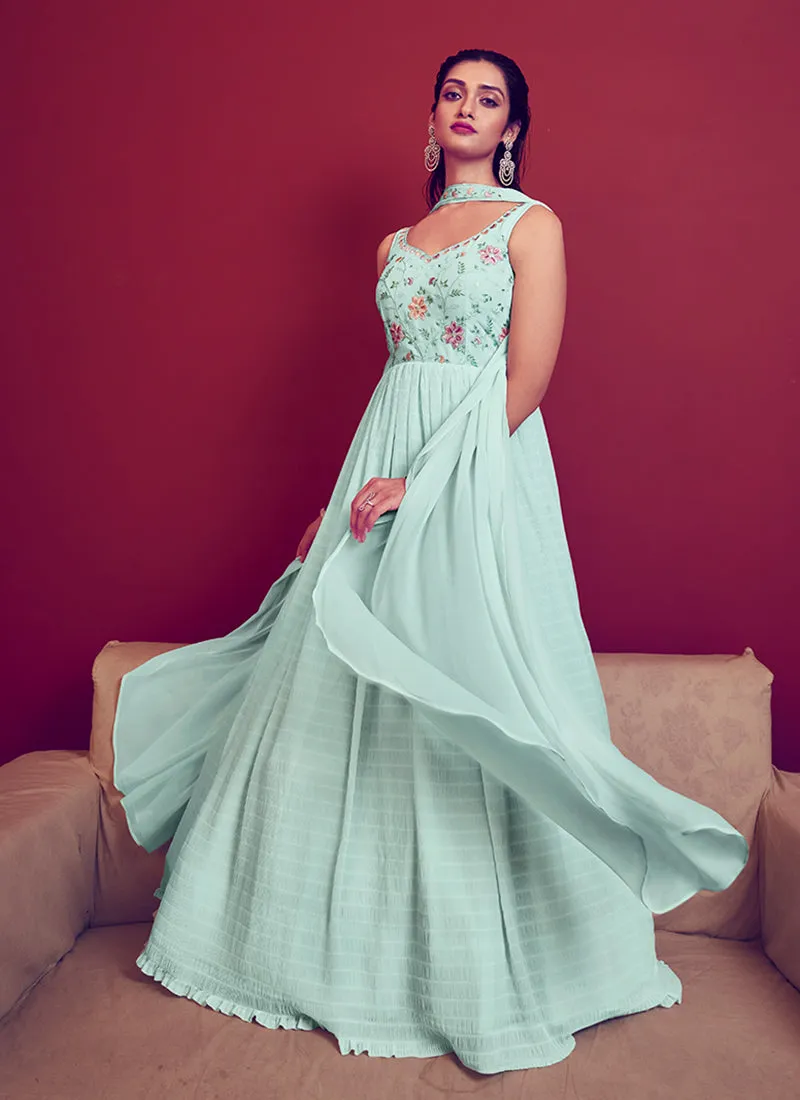 Sea Green Sequence Embroidery Designer Festive Gown