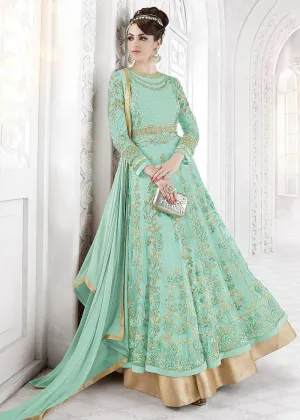 See Blue Abaya Style Anarkali Suit